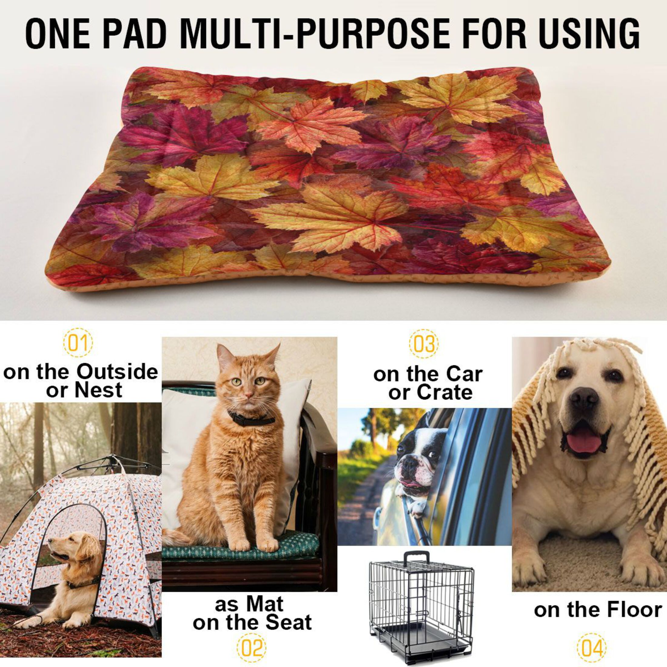 Qxltty Autumn Maple Leaves Ped Pad Wear-resistant and Hard to Bite Through Sleeping Pad for Small Medium Large Dogs Winter Pet Bed 36×24in