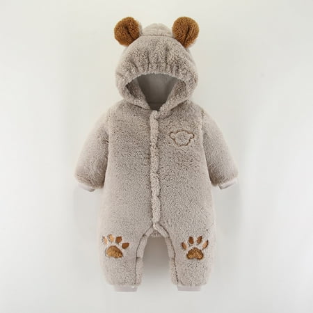 

purcolt Baby Boys Girls One-Piece Plush Hooded Jumpsuit Autumn Winter Warm Romper Outfits Bear Ear Infant Snaps Fleece Bodysuit Playsuit Newborn Clothes