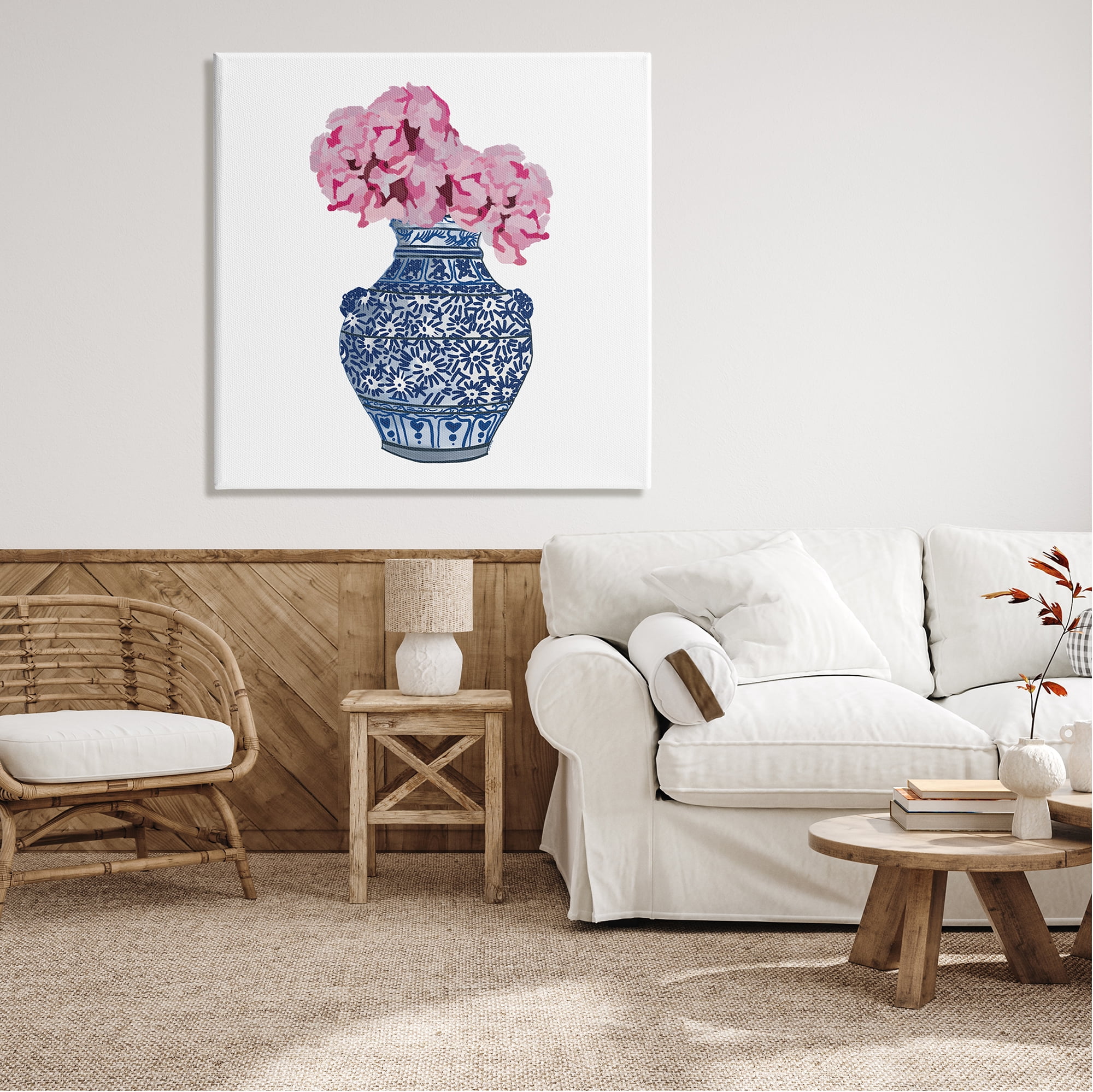 Stupell Industries Modern Floral Ikebana Arrangement Ornate Blue Vase Graphic Art Gallery Wrapped Canvas Print Wall Art, Design by Amelia Noyes
