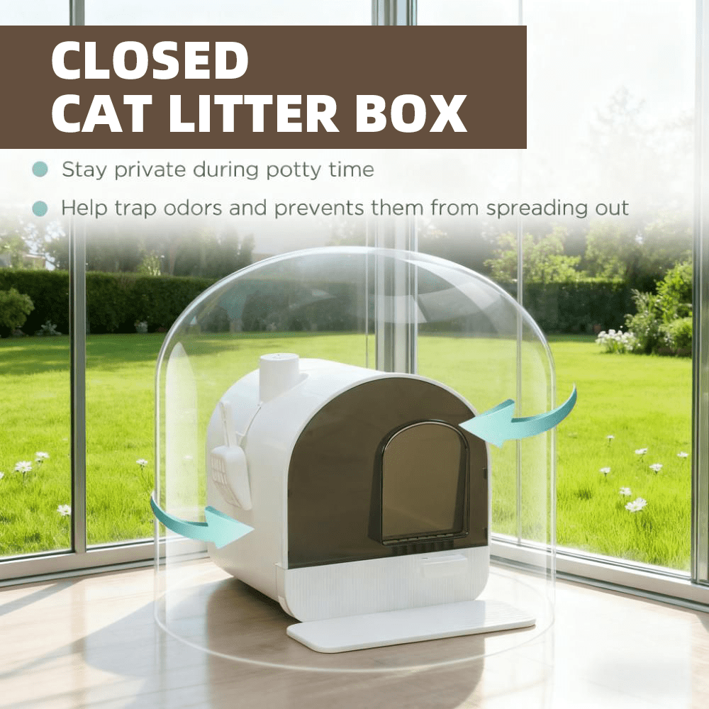 LUMAMIN Cat Litter Box, House Shaped Enclosed Cat Litter Boxs with Lid, Scoop, Removable Tray, Filter and Entrance Mat for Small Cats, Kittens, 17"  x 17.25" x 18.5" inches, White