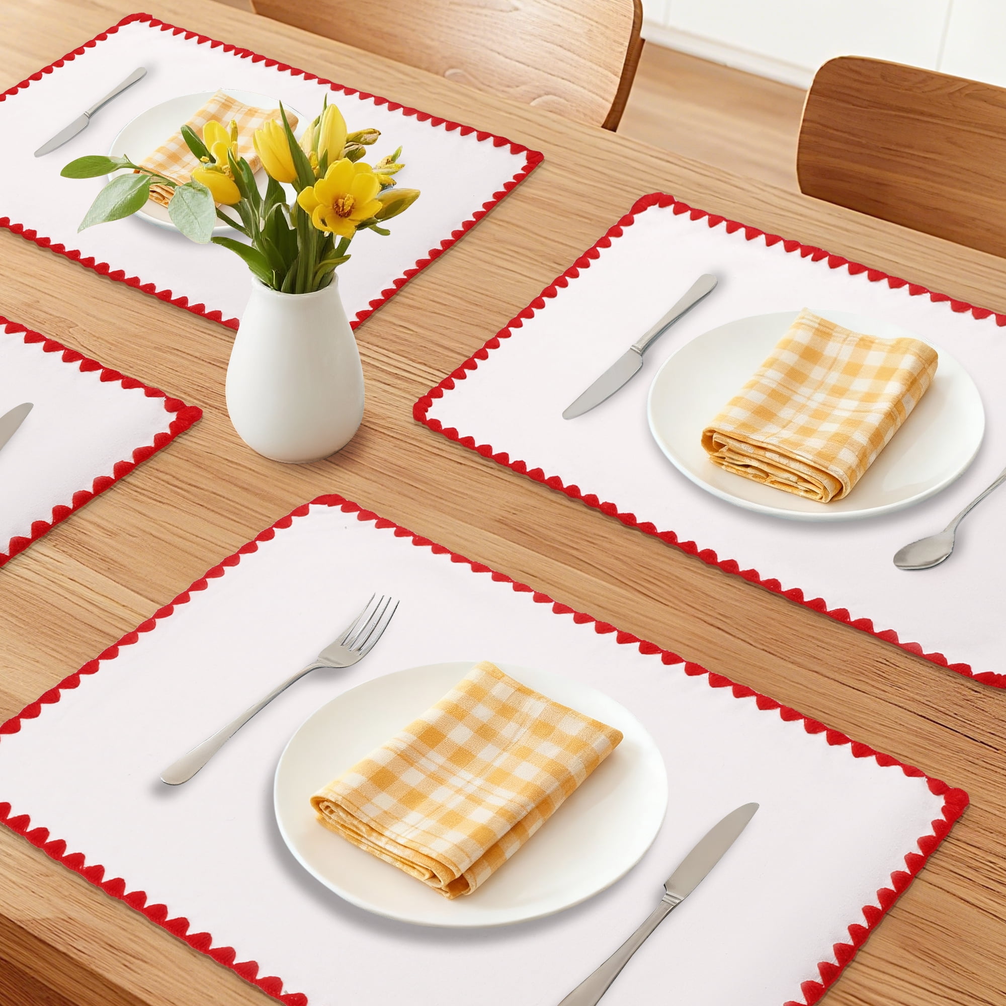 Unique Bargains Farmhouse Set of 4 Linen Placemats for Dining Table Decor Red
