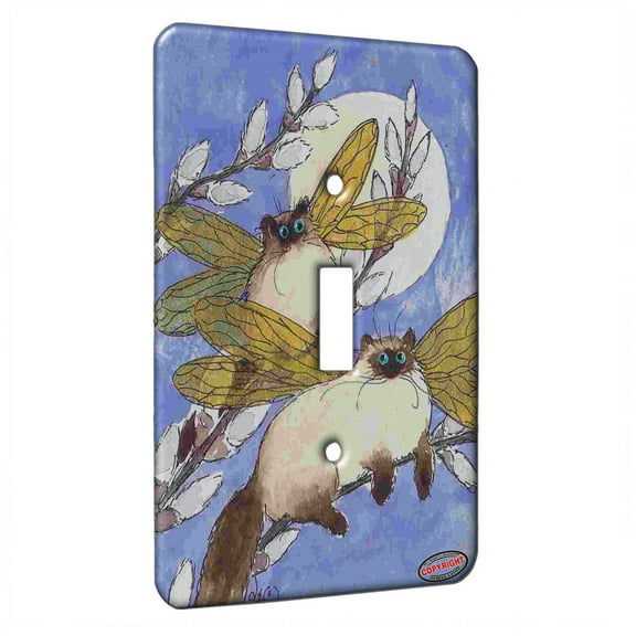 KuzmarK™ Single Gang Toggle Switch Wall Plate - Himalayan Kitty Fairies with Pussywillo Fantasy Cat Art by Denise Every