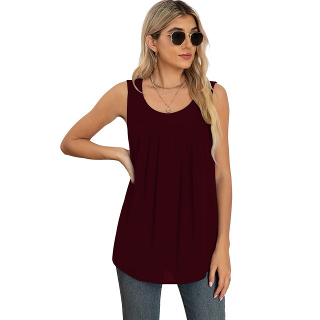 Camiseta sin mangas de gasa de verano cuello redondo blusa sin mangas de verano corte suelto plisado al frente para exteriores ANGGREK Otros
