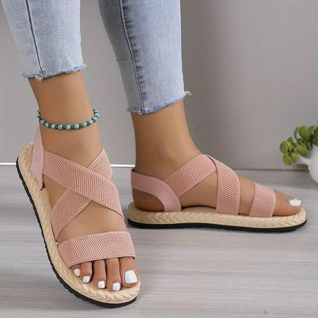 

Women’s Flat Sandals Open Toe Elastic Ankle Strap Slip on Comfy Low Wedge Sandals