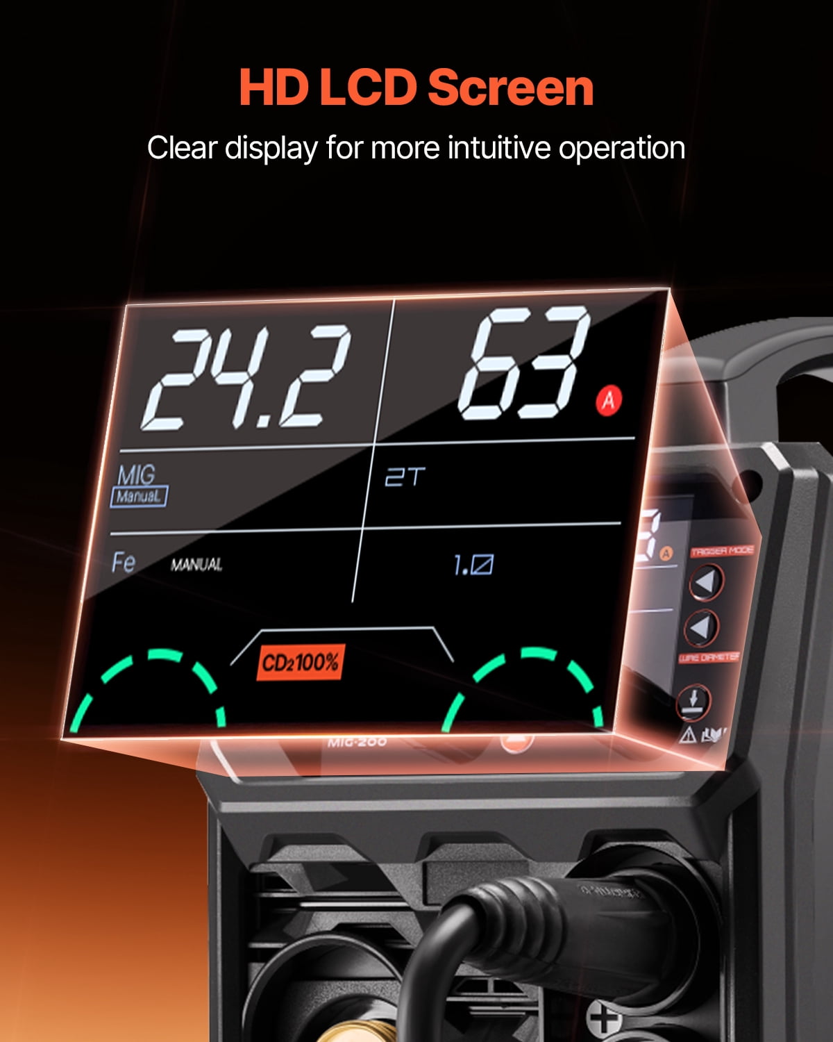 VEVOR MIG Welder,200A Synergic Mig Welding Machine, 4-in-1 Gas MIG/Flux Core MIG/Stick/Lift TIG Multi-Process Welder Machine,110V/220V Dual Voltage Mig Welder with IGBT Inverter & LCD Screen Display