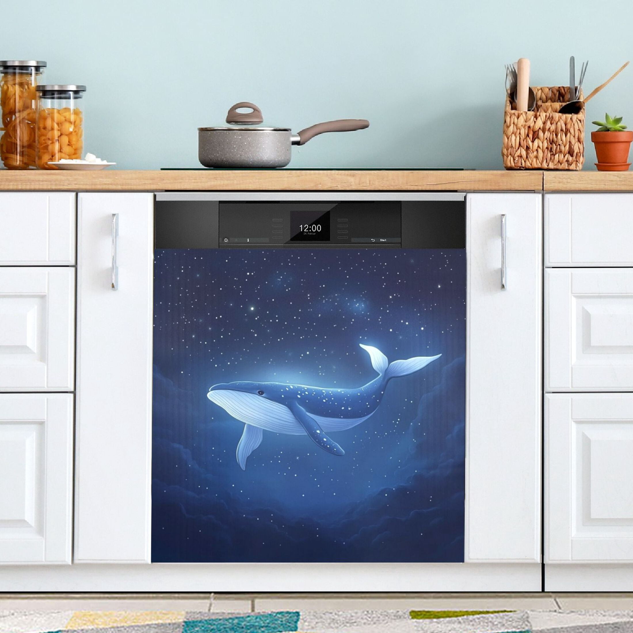 Dishwasher Magnetic Sticker 23x26 Inch Refrigerator Magnetic Sticker Washing Machine Magnetic Sticker Kitchen Panel Magnetic Sticker Home Decor Cartoon Sky Whale