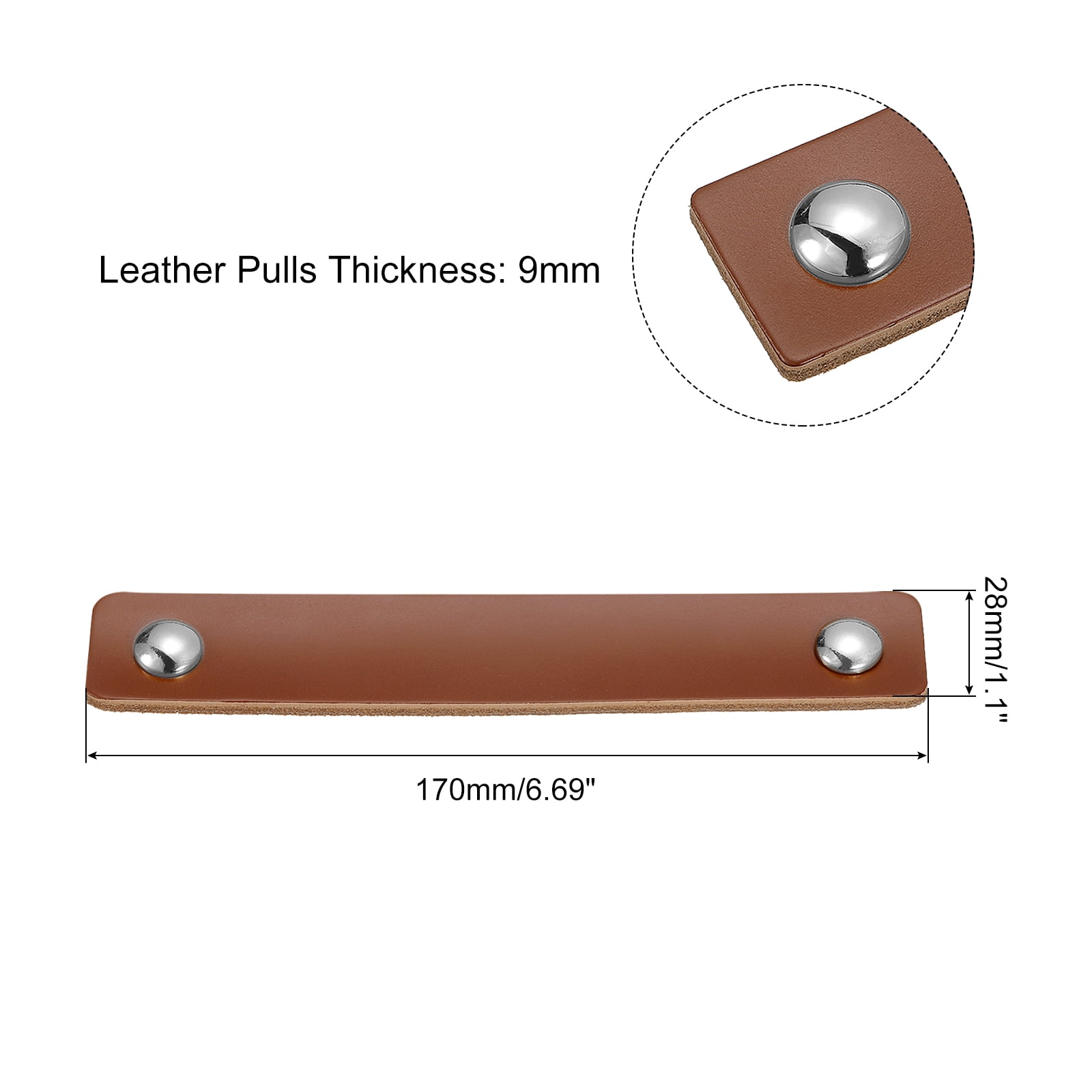 Unique Bargains Leather Furniture Handles Drawer Knobs Pulls Brown Silver 6.7"