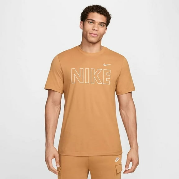 Nike Tee Embroidered Men's Big Logo Graphic Khaki T-Shirt Small
