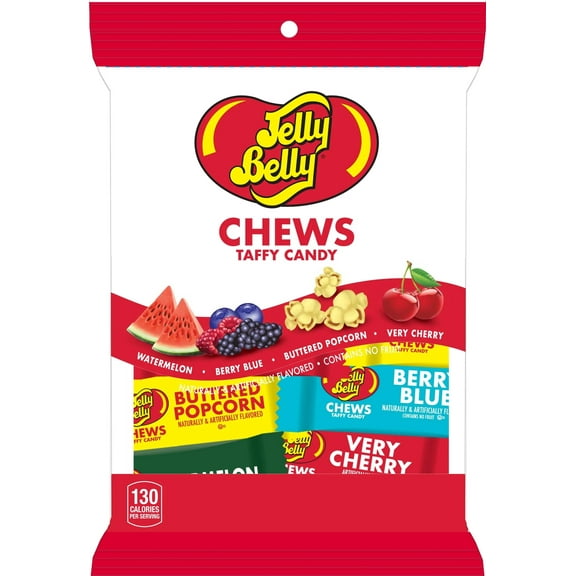 Jelly Belly Chews Assorted Mini Bars Taffy Candy, 7 Ounce Bag