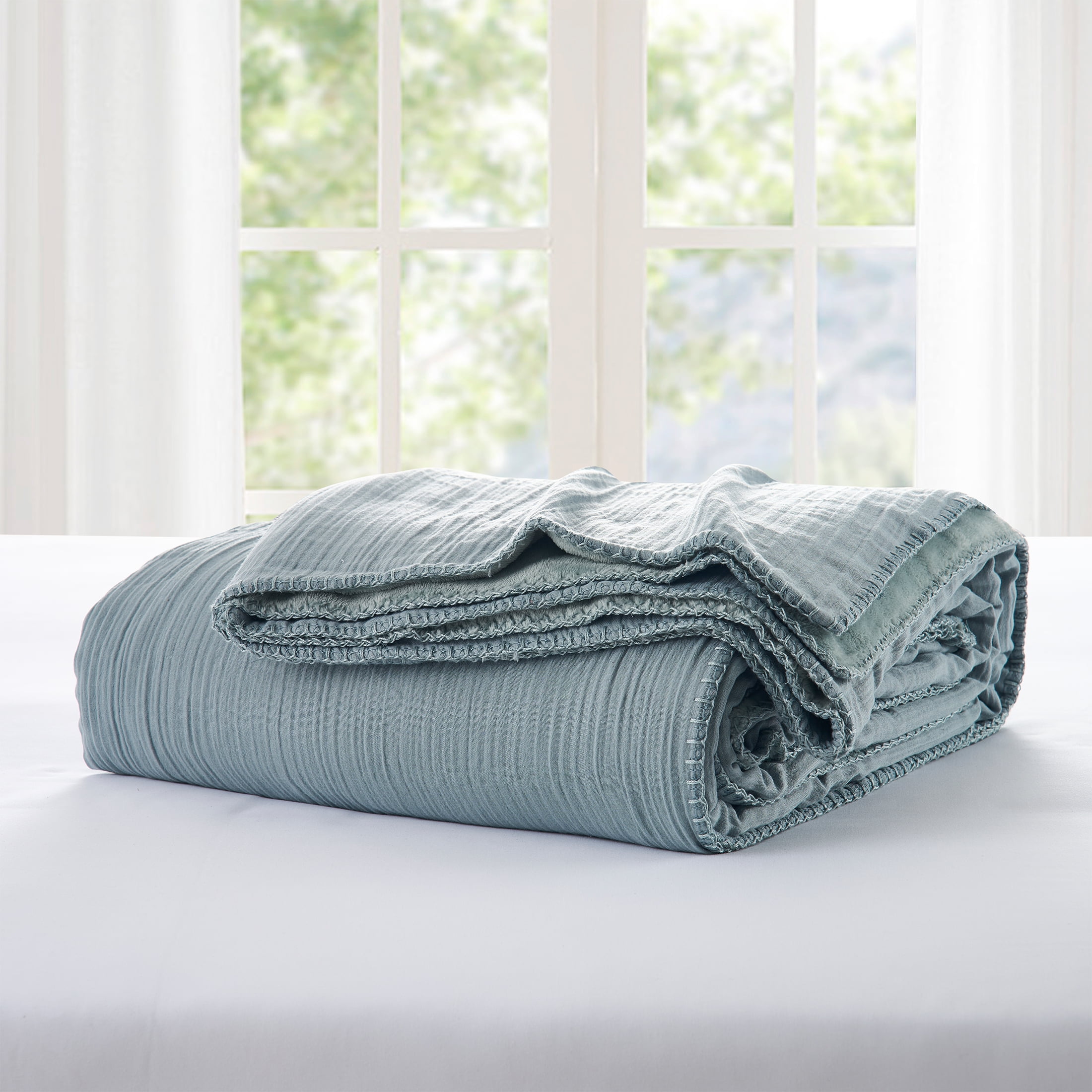 My Texas House Palmer Green Muslin Flannel Bed Blanket, King