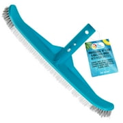 U.S. Pool Supply Professional 16" Floor & Wall Pool Brush with Nylon Bristles, Curved Ends, EZ Clip Handle - Cleaning Removing Sweeping Leaves & Debris from Walls, Floors, Steps - Pool Maintenace