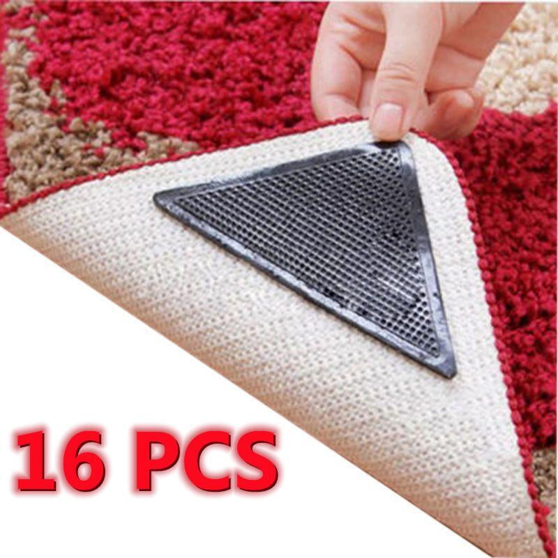 16 Strips Rug Carpet Mat Grippers Non Slip Skid Reusable Washable Grip White 