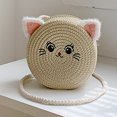 thumbnail image 3 of Lindo gato bolso tejido a mano Casual niñas pequeño bolso redondo de paja Simple portátil elegante hecho a mano personalidad para viajes de vacaciones, 3 of 9