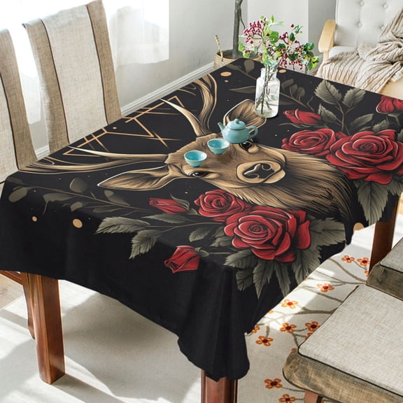 BZSMCE Square Tablecloth Ffyy3_design_an_emblem_featuring_the_head_of_a_deer_with_antler_0507ebb8-4682-4432-98b7-fd51de51062c Pattern Tableclothes