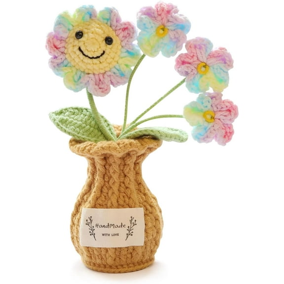 Emotional Support Flowers Crochet Sunflower Handmade Flowers Positive Gifts with Encouragement Card Birthday Gifts for Women Plush Plant for Home Office Desk Car Decor