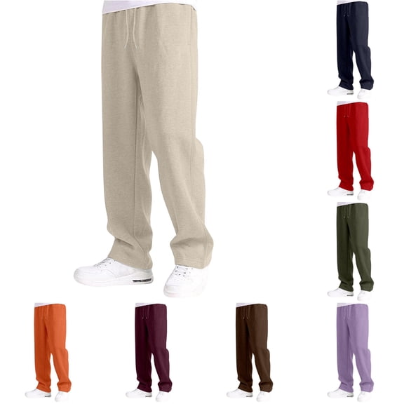 Krdevn Boys Solid Drawstring Open Hem Sweatpants Fall Loose Straight Knit Casual Trousers with Side Inseam Pockets 13-14 Years,Beige