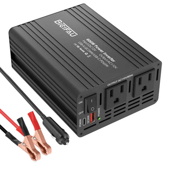 600W Power Inverter for Vehicles 12V to 110V, 12V to 110v Charger Adapter Outlets DC to AC Car Inverter with 65W USB-C