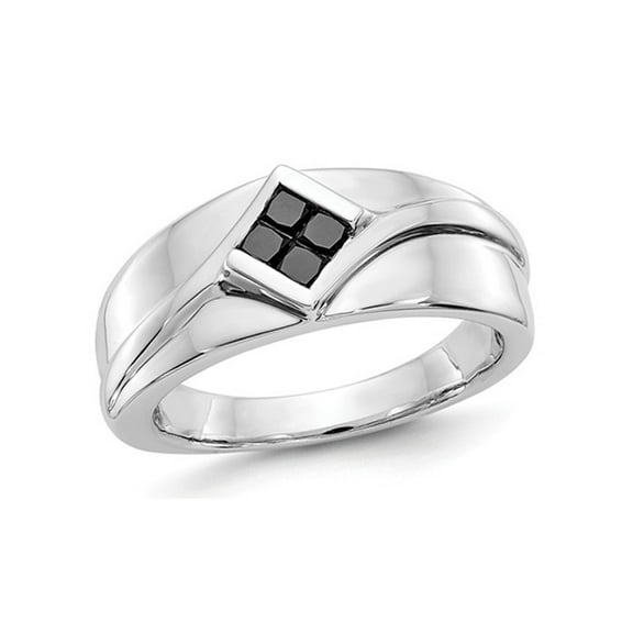 Mens 1/2 Carat (Ctw) Princess Cut Black Diamond Ring in 14K White Gold for Men