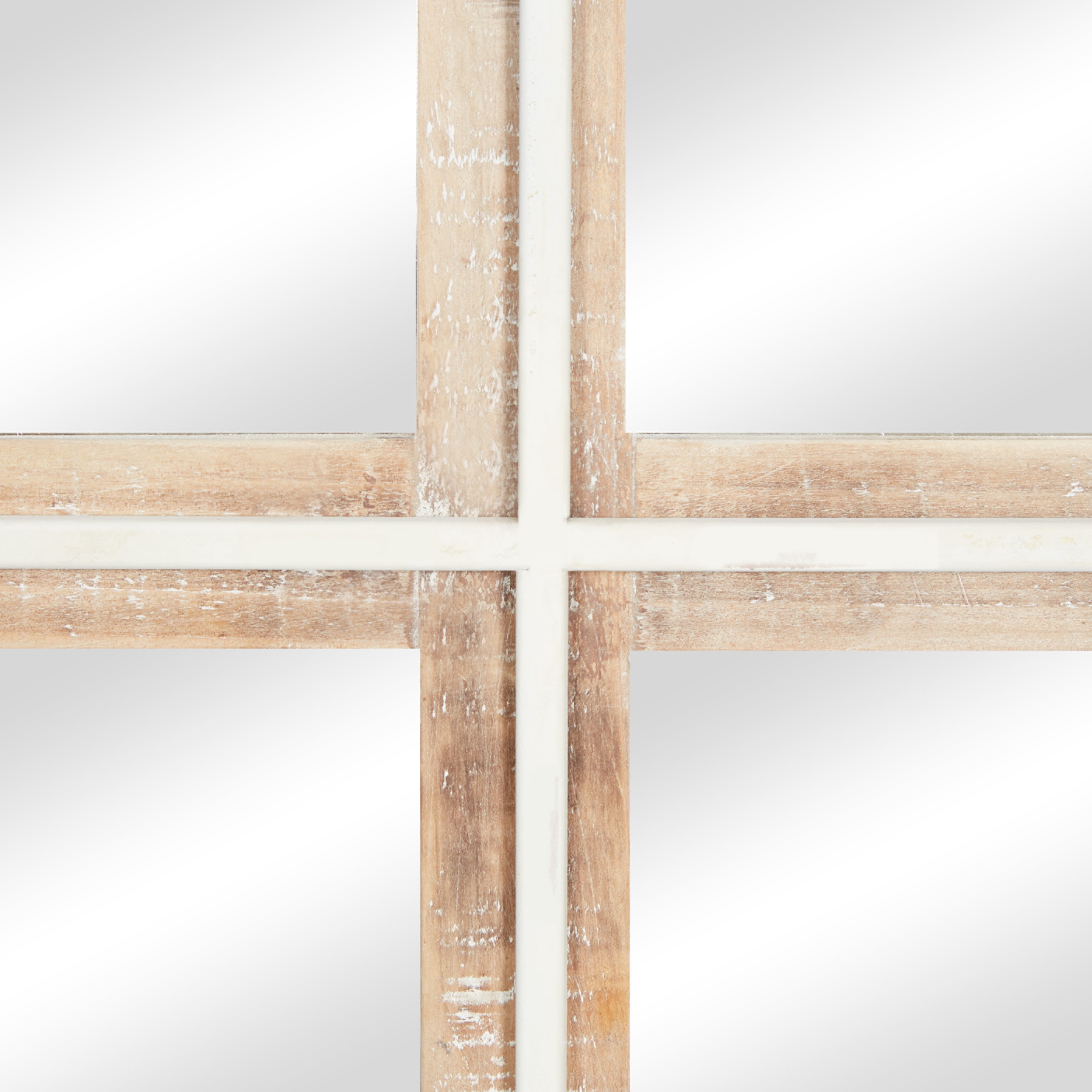 DecMode 32" x 35" Brown Grid Window Inspired Wall Mirror