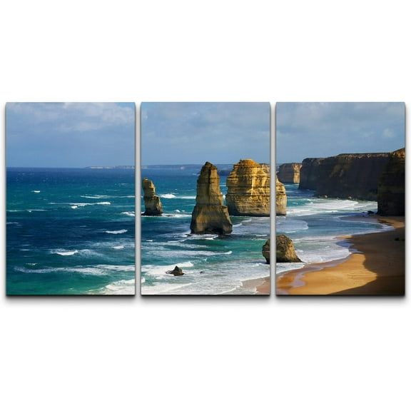 wall26 Canvas Print Wall Art Set Aerial View of Vibrant Rocky Beach Coast Nature Wilderness Photography Realism Rustic Scenic Colorful Multicolor Ultra for Living Room, Bedroom, Office - 16"x24&