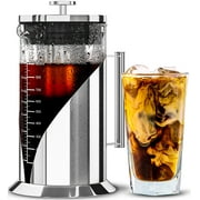 Cafe Du Chateau Cold Brew Coffee Maker, 34 Ounces, Iced Coffee Brewer, Air Tight Seal with Faster Steep Time, Ice Tea and Coffee Glass Pitcher, Stainless Steel Iced Coffee Maker Press