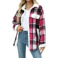 thumbnail image 4 of BRDFRL Women's Flannel Shacket 2024 Fashion Casual Plaid Shirt Jackets Button Down Long Sleeve Fleece Lapel Collar Coats Hot Pink XL, 4 of 5