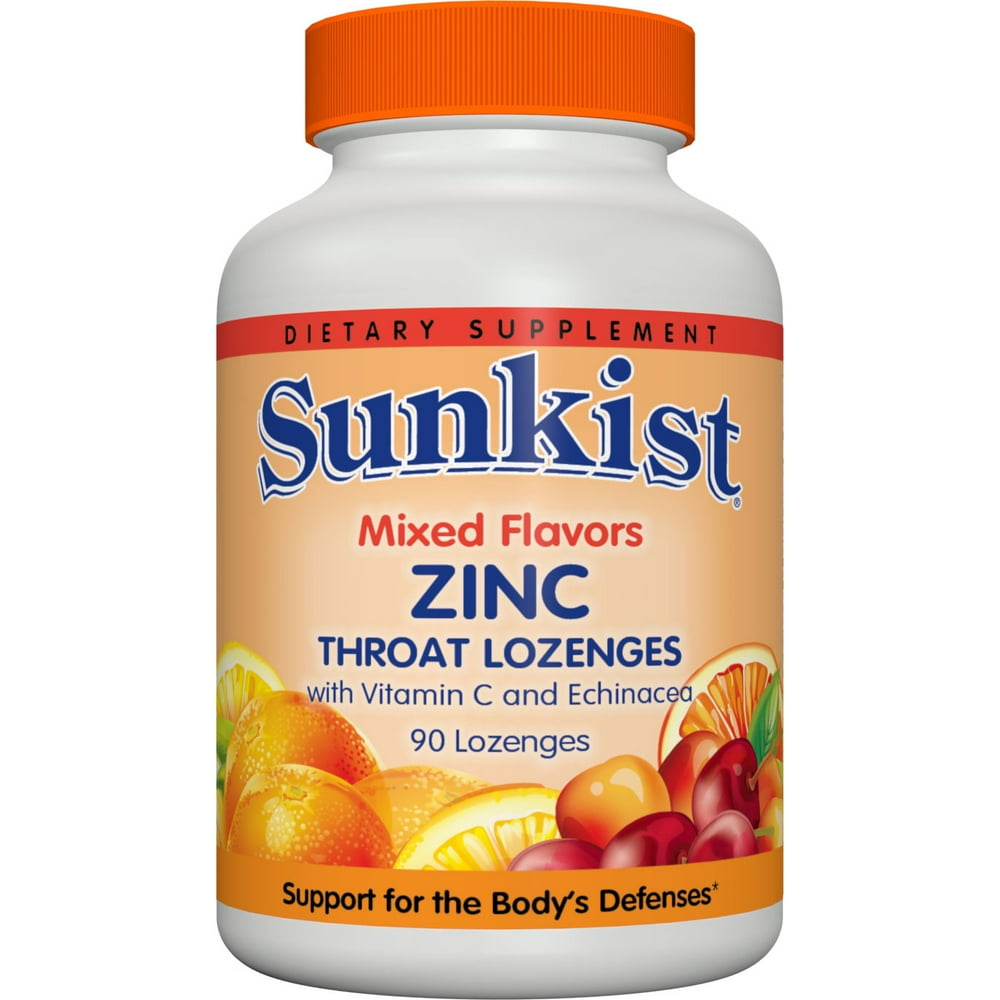 Sunkist Zinc Throat Lozenges with Vitamin C & Echinacea, 90 Ct