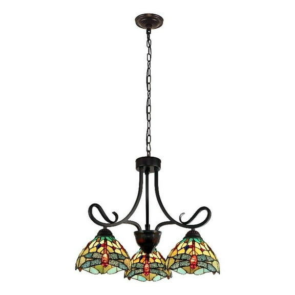 Pemberly Row Dragonfly 3-Light Glass Mini Chandelier in Dark Bronze