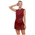thumbnail image 3 of inlzdz Women Flowy Tulle Skirted Leotard Contemporary Lyrical Dance Dress Ballet Dancewear Burgundy XL, 3 of 6