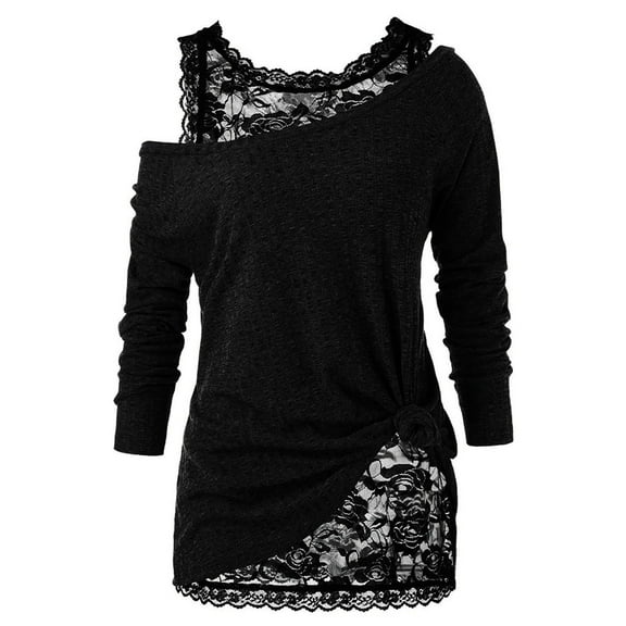 Lace Blouses for Women Elegant,Ladies Personalised T Shirt Y2K Gothic One Shoulder Long Sleeved Tops Casual Loose Summer Spring Shirt Lace Floral Going Out Tee Tunic Halloween Tops