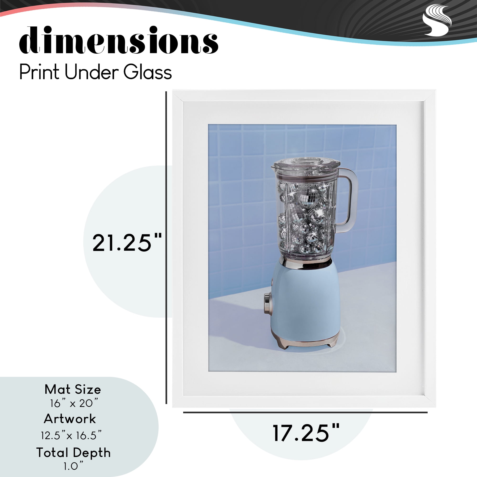 Blue Retro Disco Blender White Framed Print Under Glass, design by LISH Creative