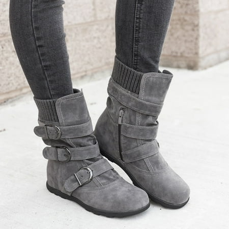 

Women s Low-heeled Ankle Boots-Zipper Winter Leather Thigh High Boots for Women Non Slip Shoes for Women Warm Slouch Christmas Womens Boots