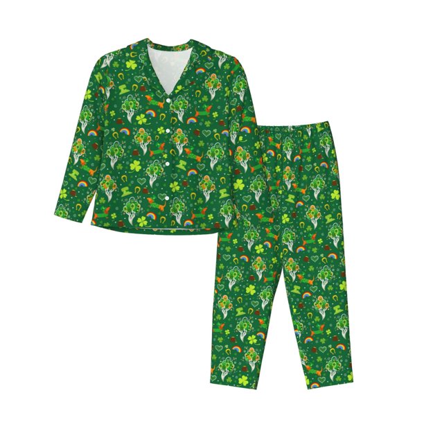 Balery St. Patrick's day Conjunto de Pijama con Estampado para Mujer, Conjunto de Dos Piezas con Manga Larga, Ropa de Dormir Suave con Bolsillos, Pijamas Cómodos-Small