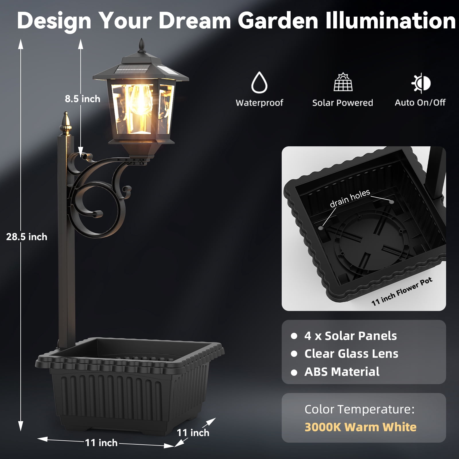 2 in 1 Solar Lamp Post Light with Planter, Waterproof Solar Planter Lights - Wall Mount or Freestanding, Decorative Outdoor Planters for Garden Patio, Front Porch