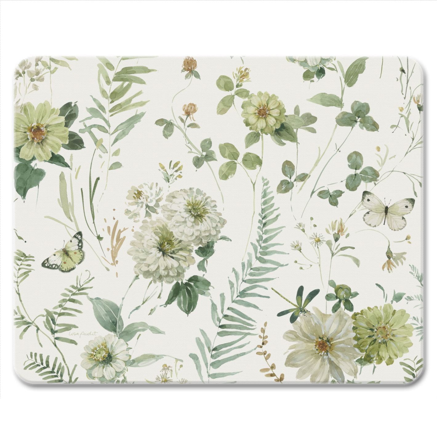 Green Floral Tempered Glass Cutting Board with Non-Skid Feet
