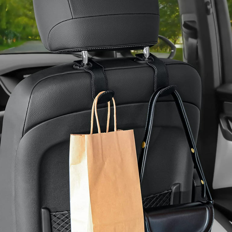Black Leather Car Seat Back Headrest Hooks, 2-Pack