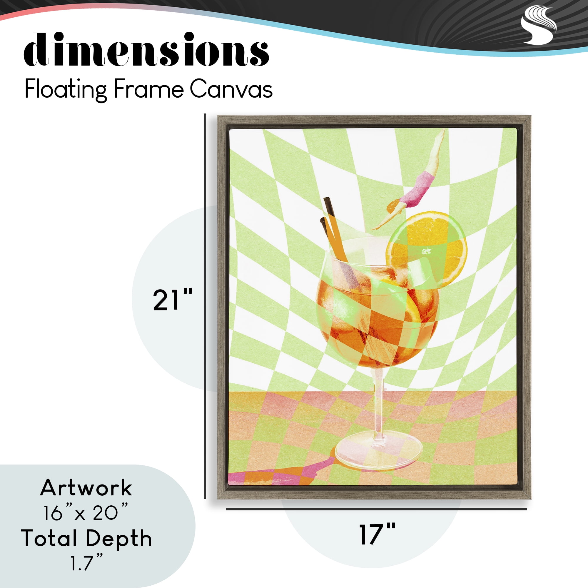 Retro Swimmer Summer Cocktail Brown Framed Floater Canvas Wall Art, design by Lil' Rue