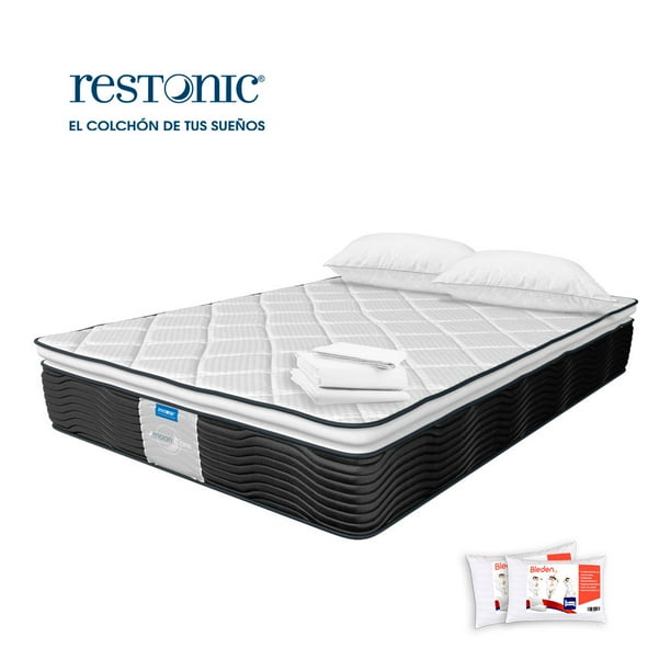 Colchon King Size Restonic Ortopedico Moon Care Calm + 2 Almohadas Bleden + Sabana King Size
