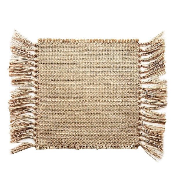 Tapete de yute engrosado tapete antideslizante resistente al desgaste aislamiento térmico bandera de mesa borde de flecos hecho a mano fondo retro ALFOMBRA DE MESA decoración 35 * 55 cm 1 pieza oso de fresa Electrónica