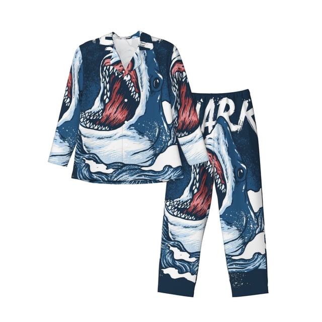 Fotbe Shark Pijama de Hombre con Estampado de Manga Larga, Conjunto de 2 Piezas, Ropa de Dormir Suave y Cómoda con Bolsillos-Medium