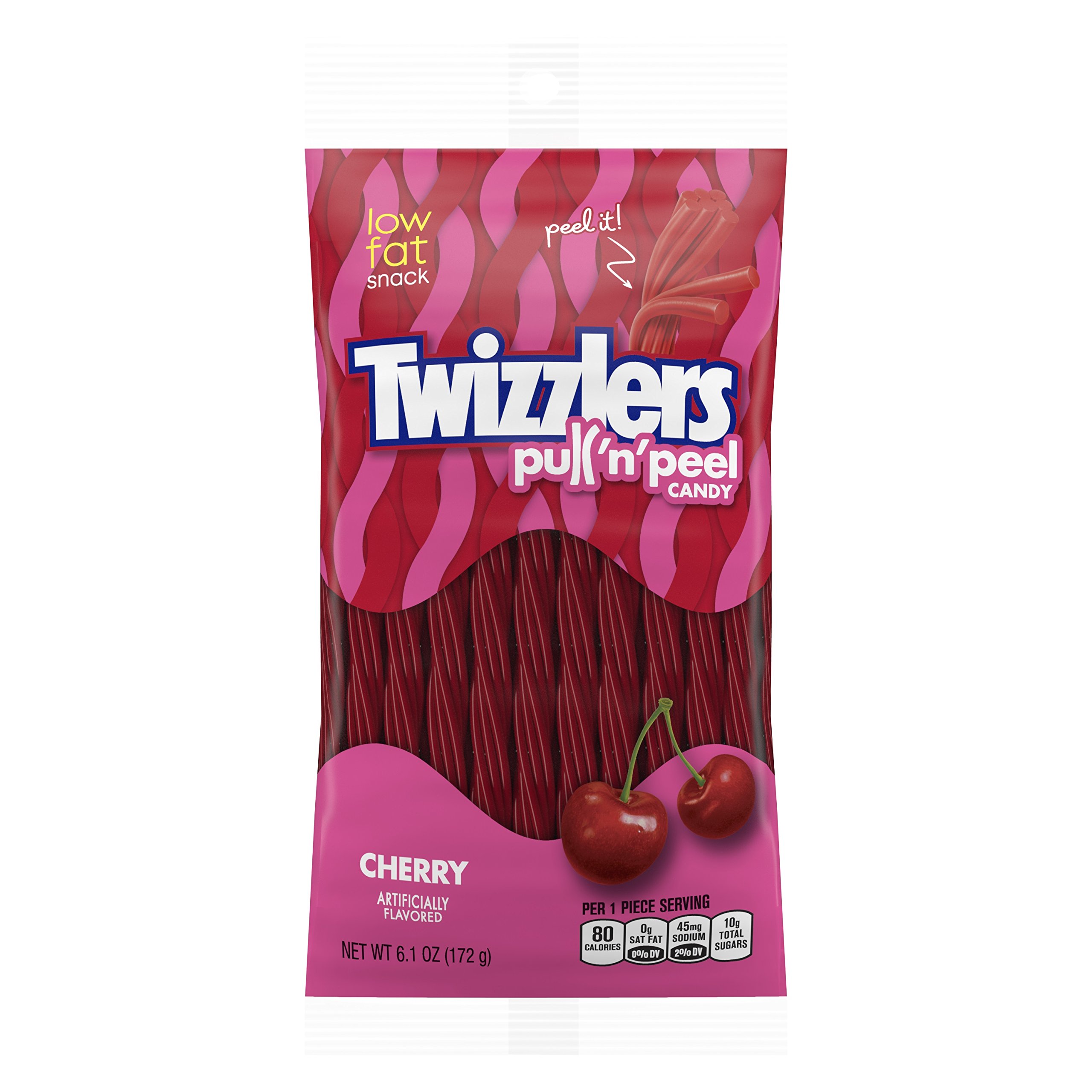 TWIZZLERS PULL 'N' PEEL Cherry Flavored Chewy Candy, Bulk, Low Fat, 6.1