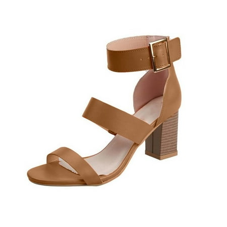 

Women s Casual Sexy Banquet Open Toe Belt Buckle High Heel Block Heel Sandals