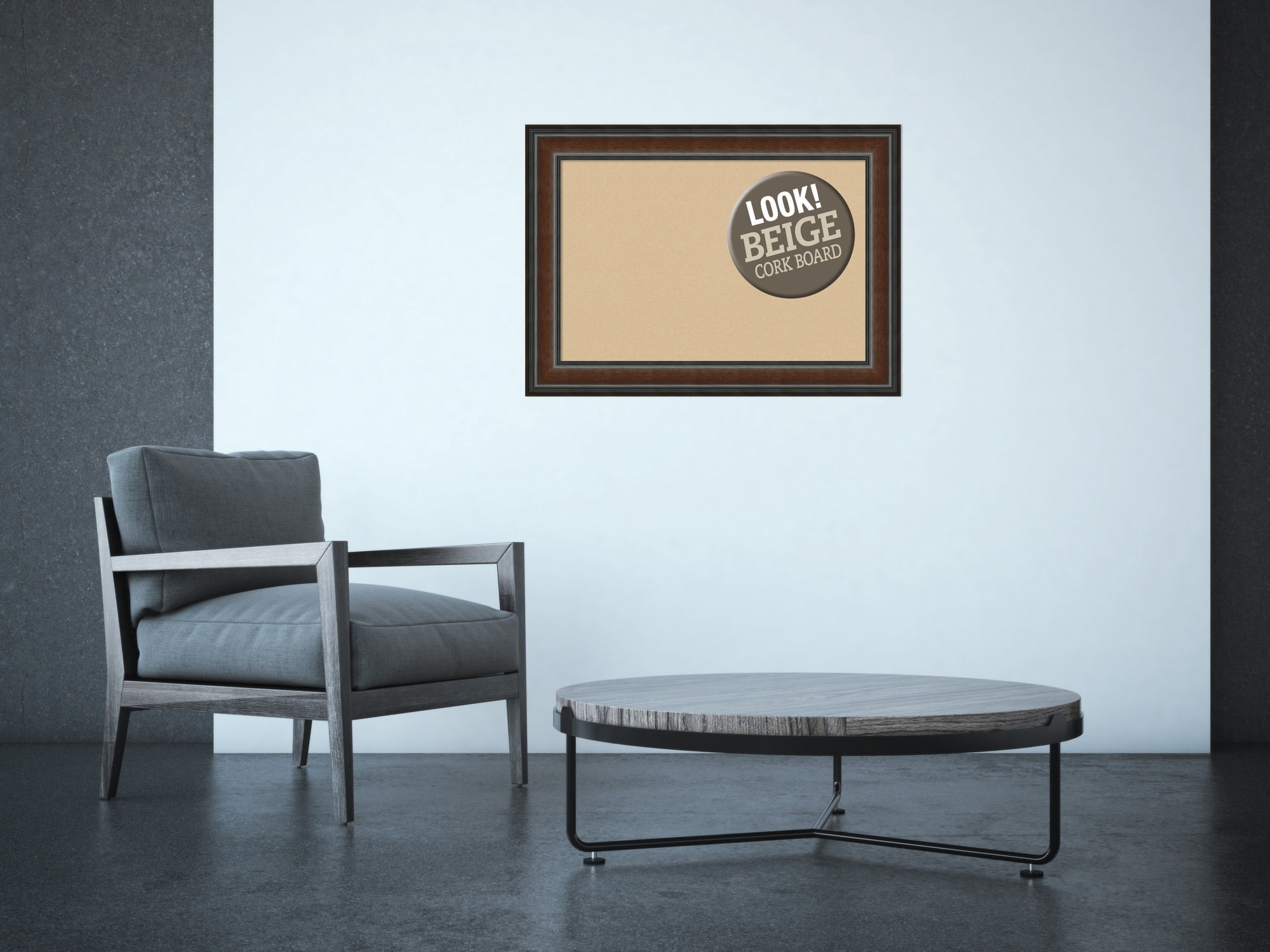 Amanti Art Natural Cork Board Wood Framed Cyprus Walnut Bulletin Board 29 in. x 21 in.