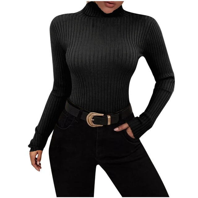 IROINID Chandail à Col Roulé pour Femme, Chandail, Couleur Unie, Décontracté, Longueur Courte, Manches Longues, Hauts de Chandail