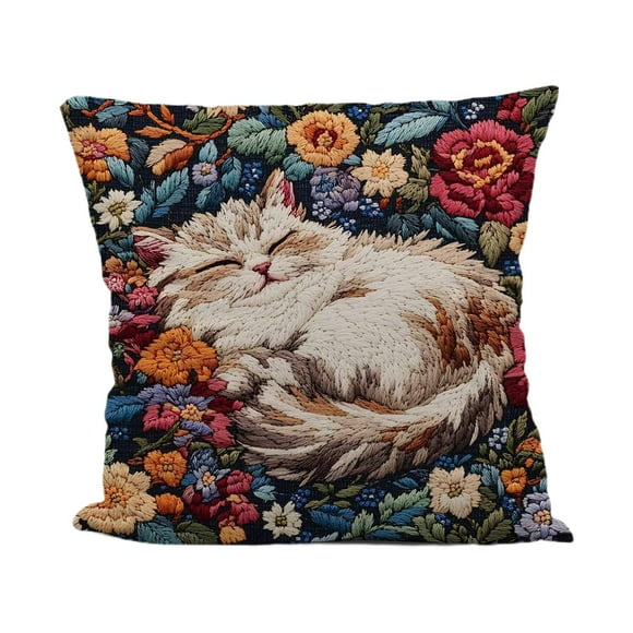Bwiyojiz Apartment Decor Home Decoration Other Hot Selling Imitation Embroidery Inspired Pillow Case Field Style Kittens Polyester, Gifts for Yourself, Multicolor