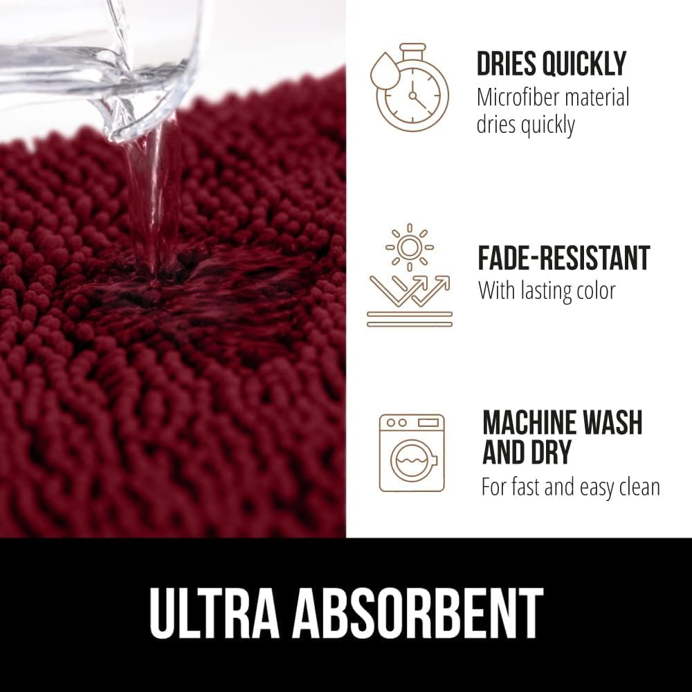 Bath Rug 30x20, Thick Soft Absorbent Chenille, Rubber Backing Quick Dry Microfiber Mats, Machine Washable Rugs for Shower Floor, Bathroom Runner Bathmat Accessories Decor, Burgundy