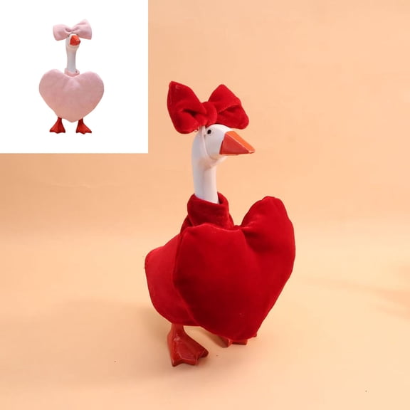 Romantic Adjustable-fit Valentine's Day Porch Goose Outfit - 7-inch Heart-themed Clothing Set for Yard Decor, No Goose Included, Perfect Valentine's Day & Year of The Horse Necessity, 7in, Red
