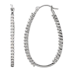 Platinum Polished Earring - Jewels By Lux Platinum Pair 1 Ct Tw Polished Diamond Hoop Earrings