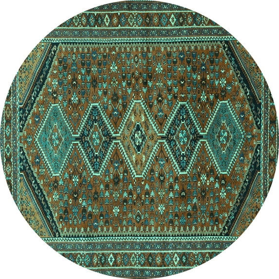Ahgly Company Machine Washable Indoor Round Persian Turquoise Blue Traditional Area Rugs, 4' Round