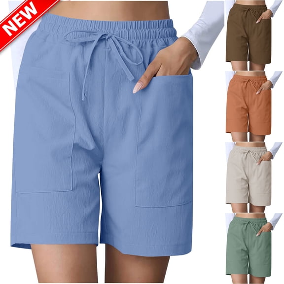 Taqqpue Bermuda Shorts for Women Knee Length High Waisted Cotton Elastic Wasit Drawstring Shorts Summer Dressy Casual Long Chino Shorts with Pockets